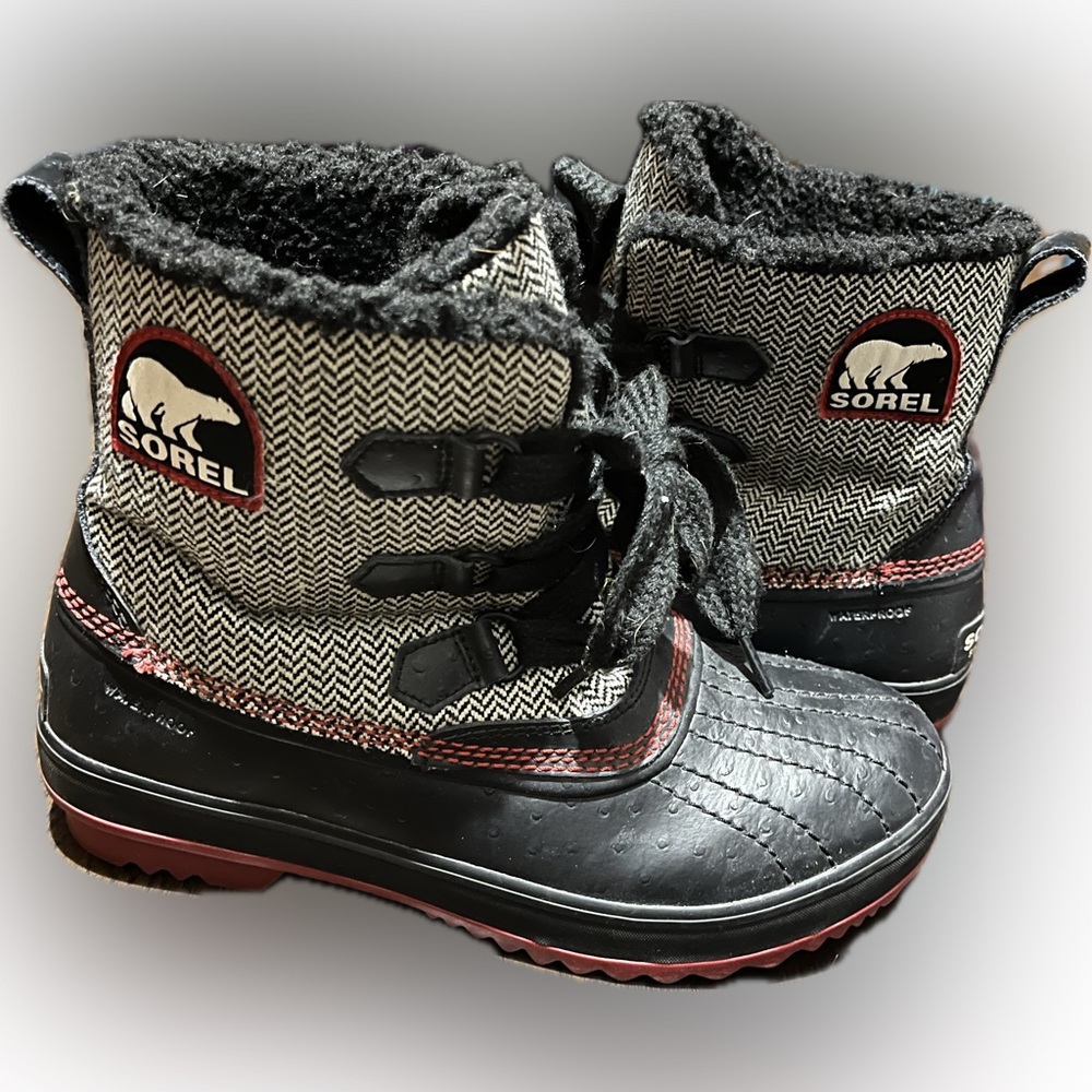 Sorel Black and Red Ankle Boots with Waterproof Design